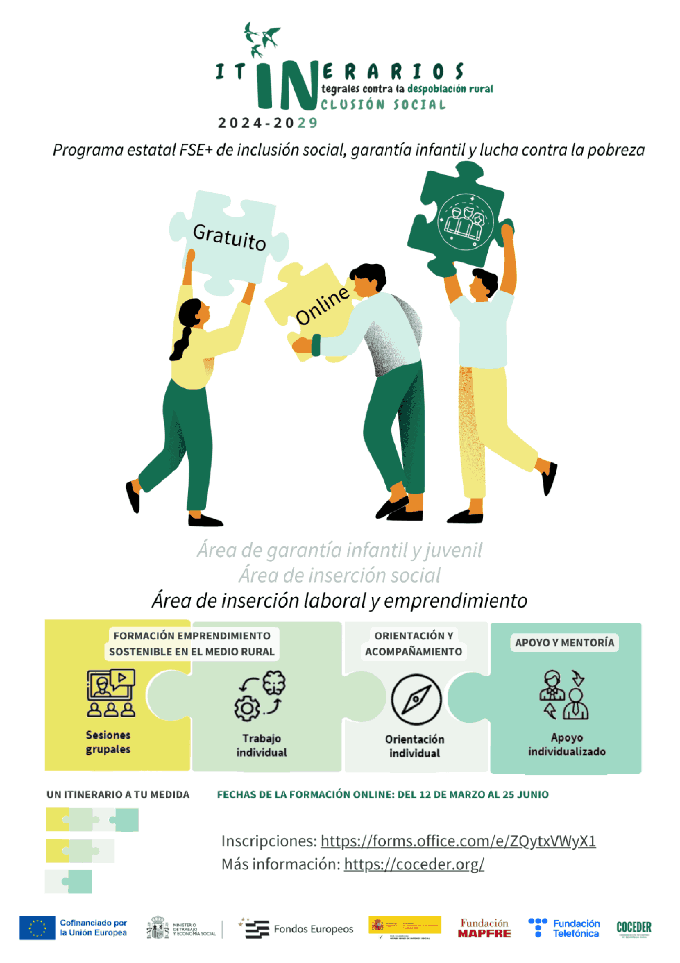 cartel del proyecto de emprendimiento de los itinerarios integrales contra la despoblación rural e inclusión social