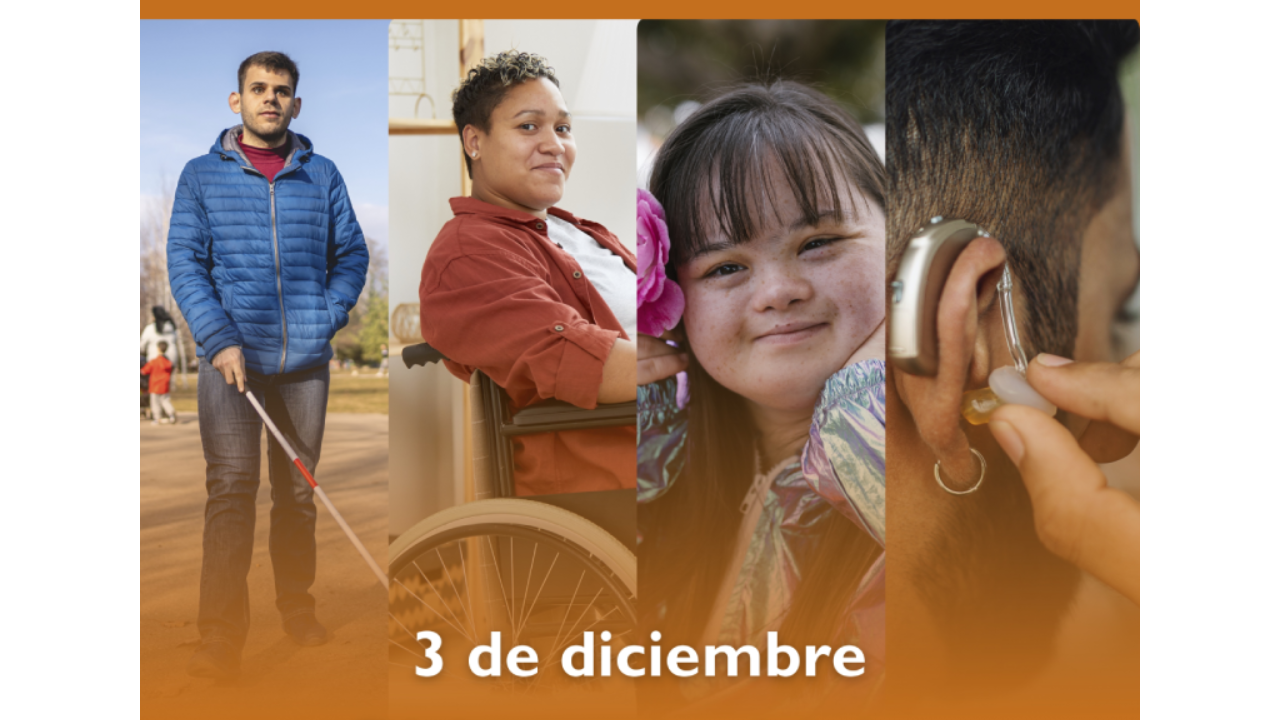 Cuatro personas con diversidad funcional y pone 3 diciembre