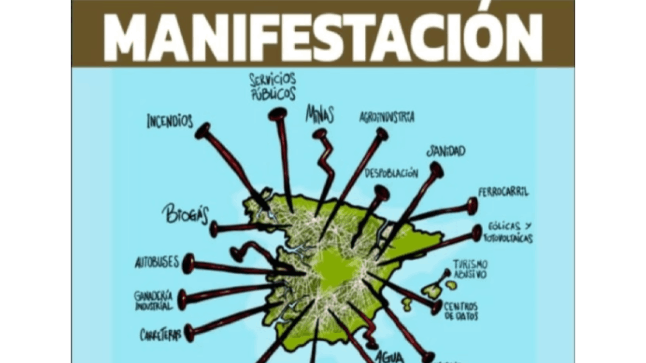 manifestación con infografía de un mapa de España