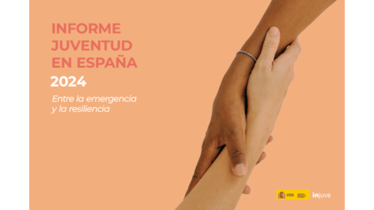 Portada del Informe Juventud en España 2024 con dos manos abrazadas