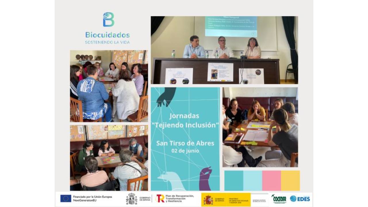 Cartel Biocuidados jornadas tejiendo inclusión 2 de junio San Tirso de Abres
