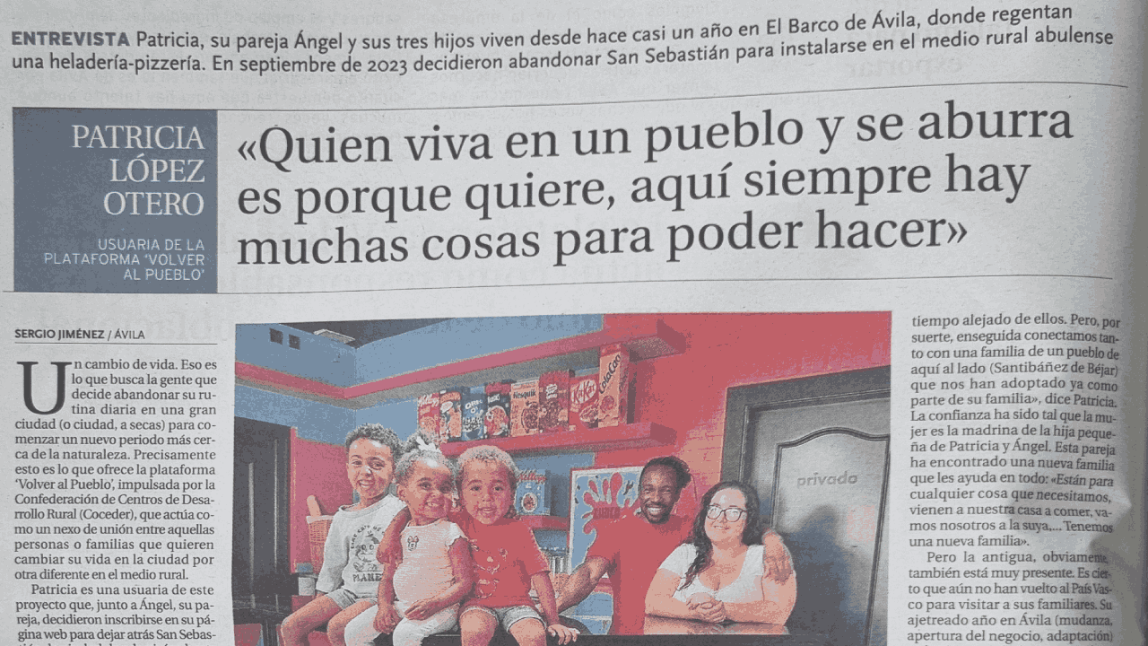 Recorte  de periódico entrevista con familia