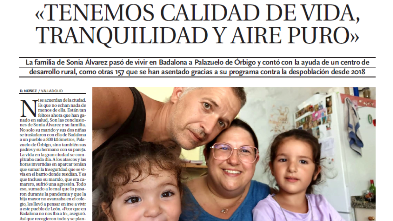 recorte de la página con una familia y titular "Tenemos calidad de vida, tranquilidad y aire puro"