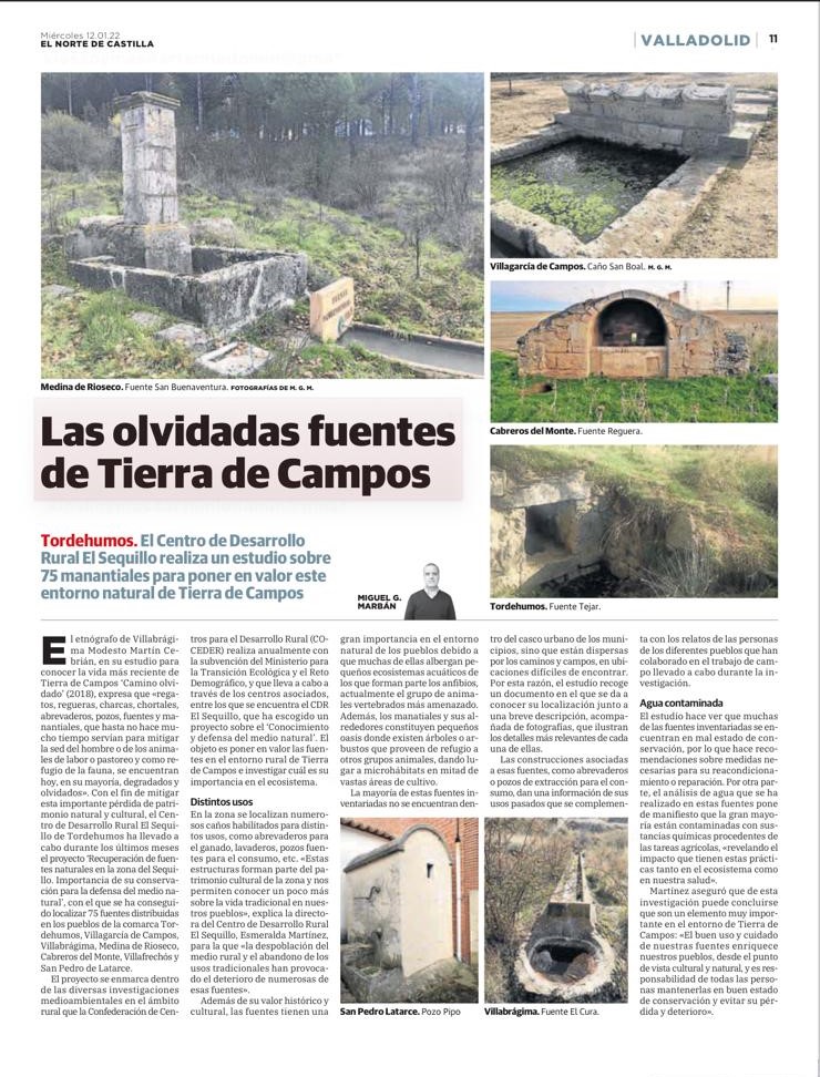 Página del periódico El Norte de Castilla con fotos y reportajes de las fuentes de tierra de campo